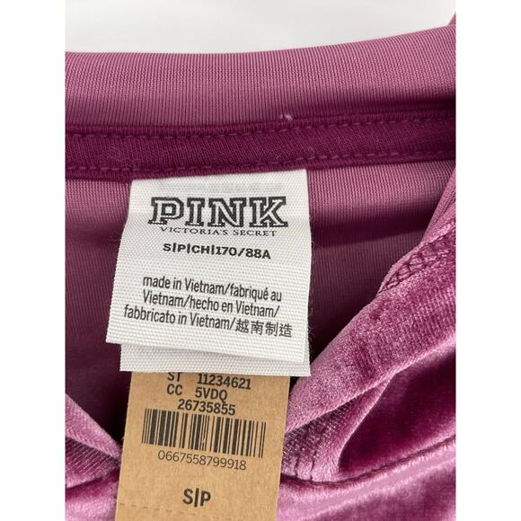 NWT Victoria’s Secret Velour Shine Tracksuit Crop Hoodie Pants Pink Size S XS - Picture 8 of 12